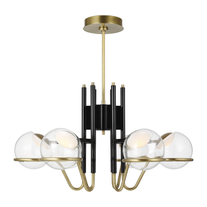 Visual Comfort Modern 700CRBY6BNB-LED927-277 LED Chandelier, Glossy Black/Natural Brass