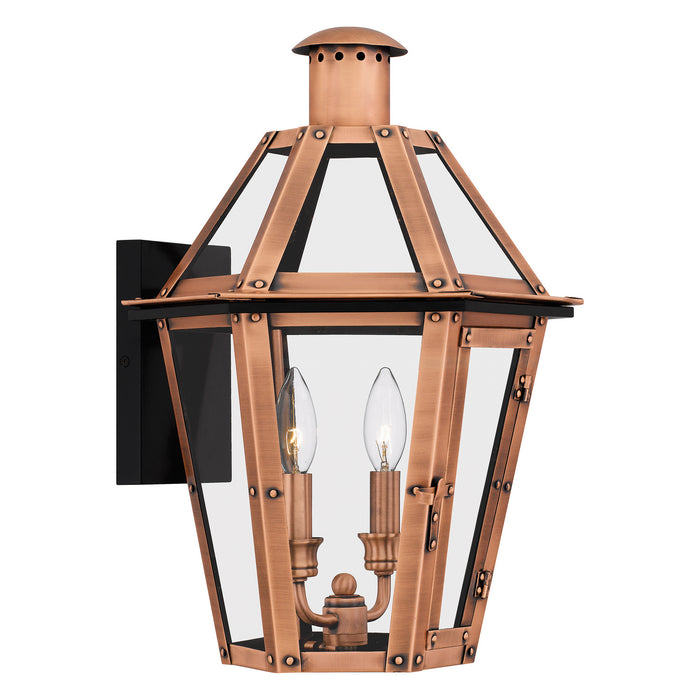 Quoizel BURD8413AC Two Light Outdoor Wall Lantern, Aged Copper
