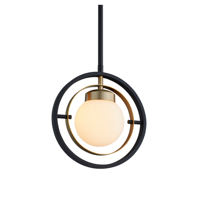 Quorum 306-6980 One Light Pendant, Textured Black w/ Aged Brass