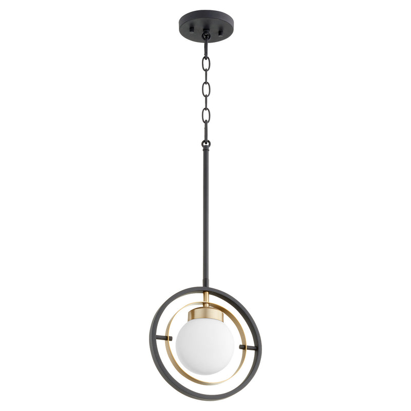 Quorum 306-6980 One Light Pendant, Textured Black w/ Aged Brass