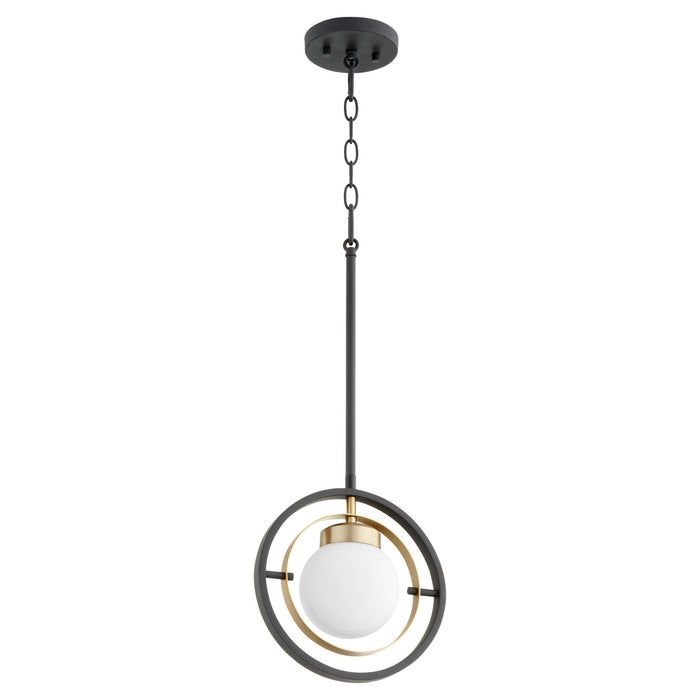 Quorum 306-6980 One Light Pendant, Textured Black w/ Aged Brass