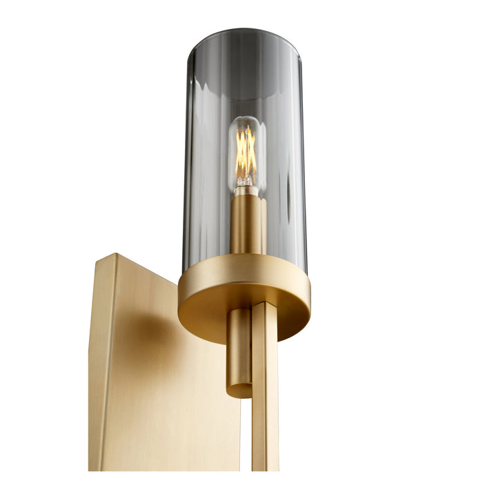 Quorum 501-1-80 One Light Wall Mount, Aged Brass w/ Smoke Fluted Glass