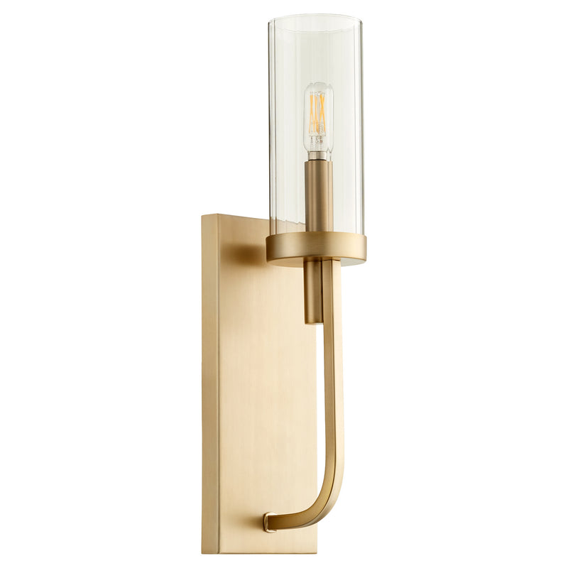 Quorum 501-1-80 One Light Wall Mount, Aged Brass w/ Smoke Fluted Glass