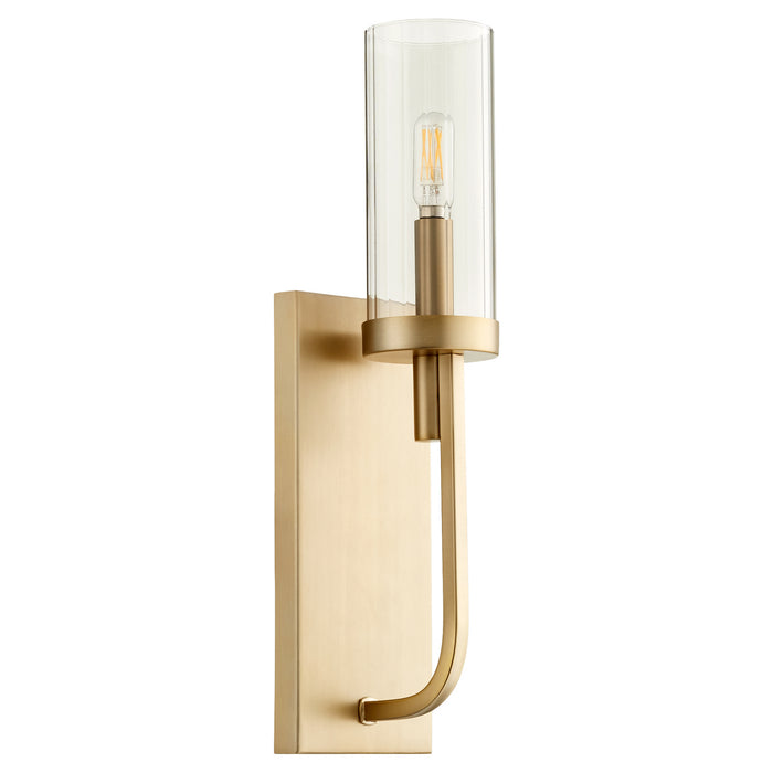 Quorum 501-1-80 One Light Wall Mount, Aged Brass w/ Smoke Fluted Glass