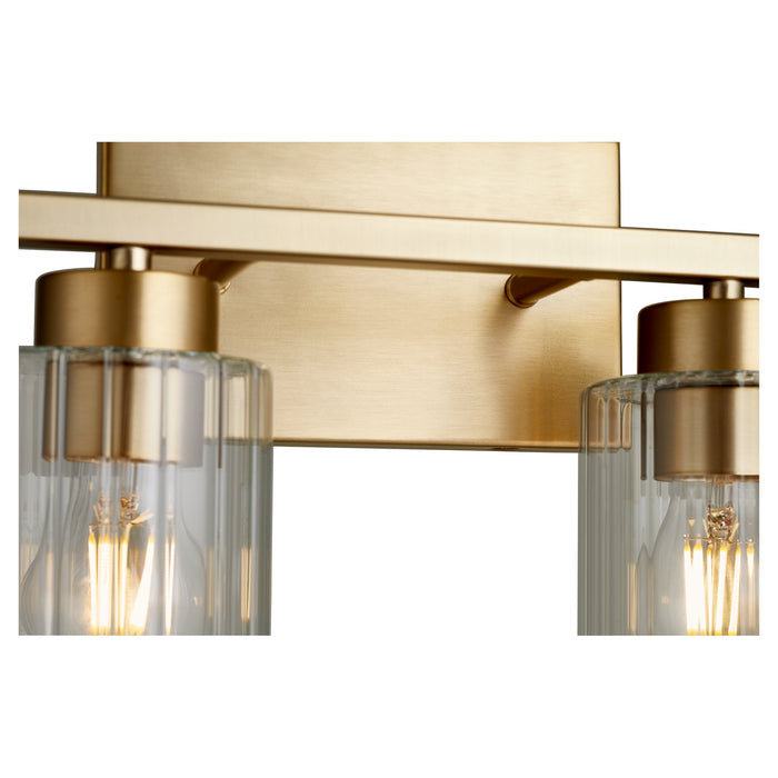 Quorum 501-2-280 Two Light Vanity, Aged Brass w/ Clear Fluted Glass