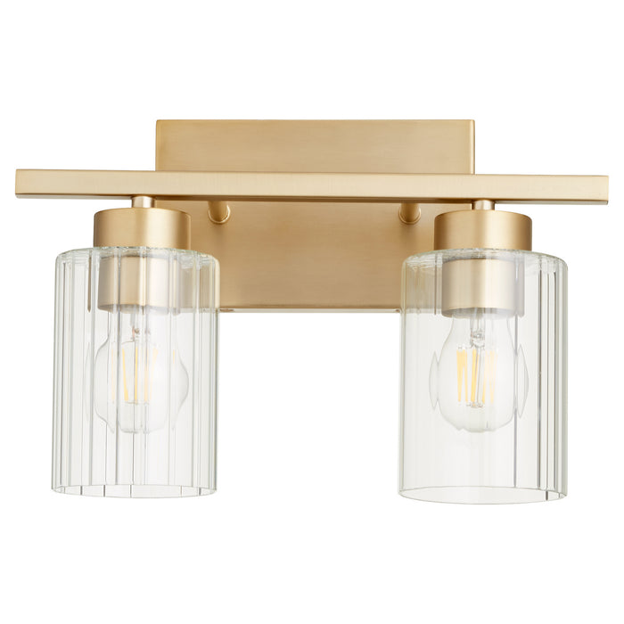 Quorum 501-2-280 Two Light Vanity, Aged Brass w/ Clear Fluted Glass