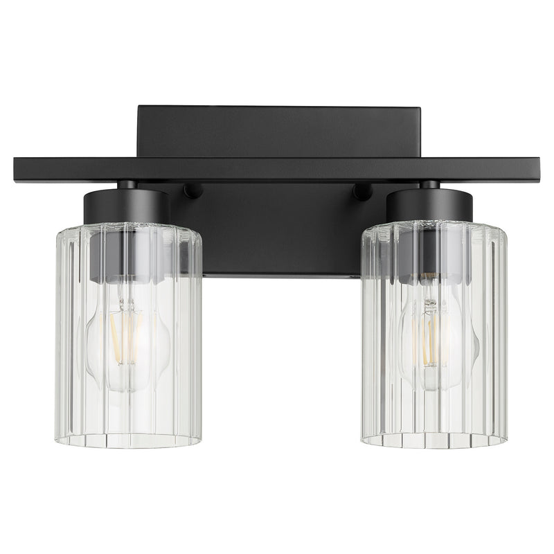 Quorum 501-2-69 Two Light Vanity, Textured Black w/ Clear Fluted Glass