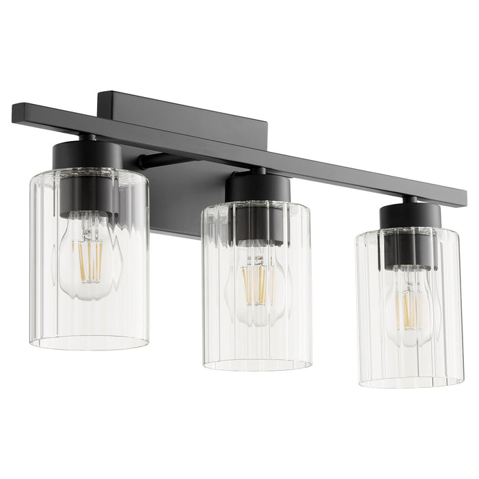 Quorum 501-3-69 Three Light Vanity, Textured Black w/ Clear Fluted Glass