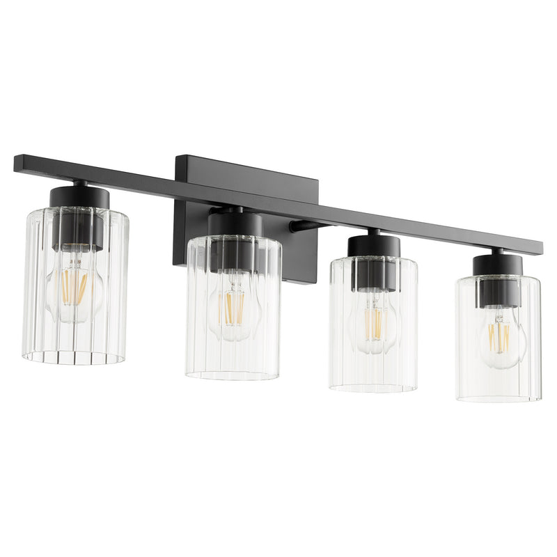 Quorum 501-4-69 Four Light Vanity, Textured Black w/ Clear Fluted Glass