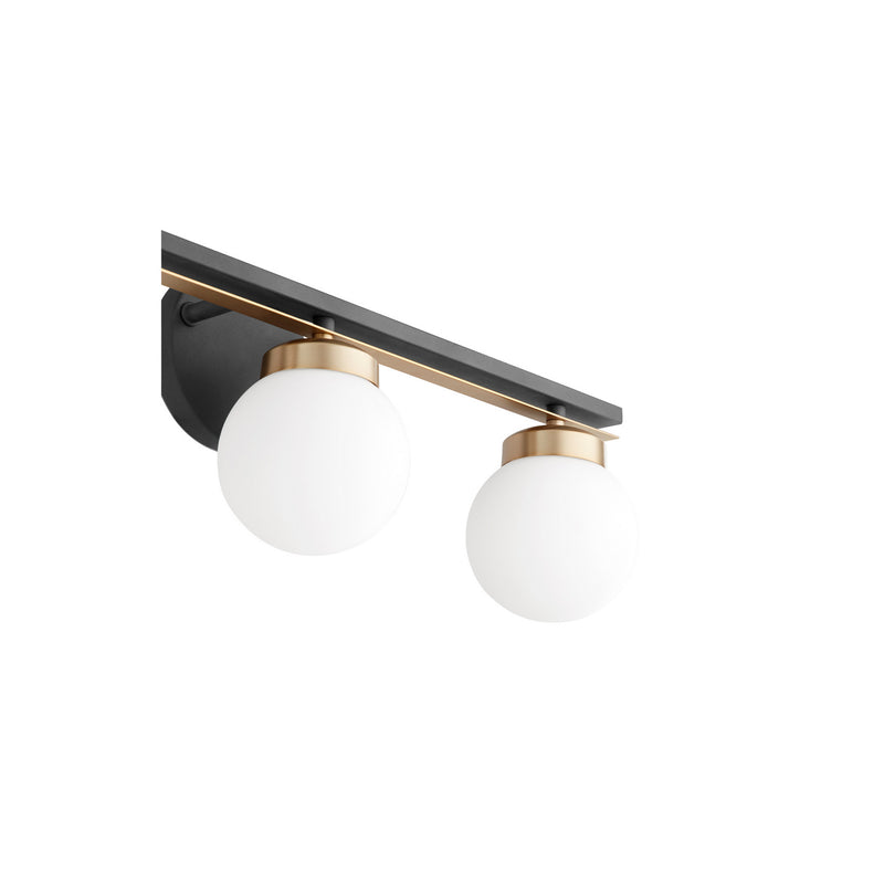 Quorum 506-3-6980 Three Light Vanity, Textured Black w/ Aged Brass