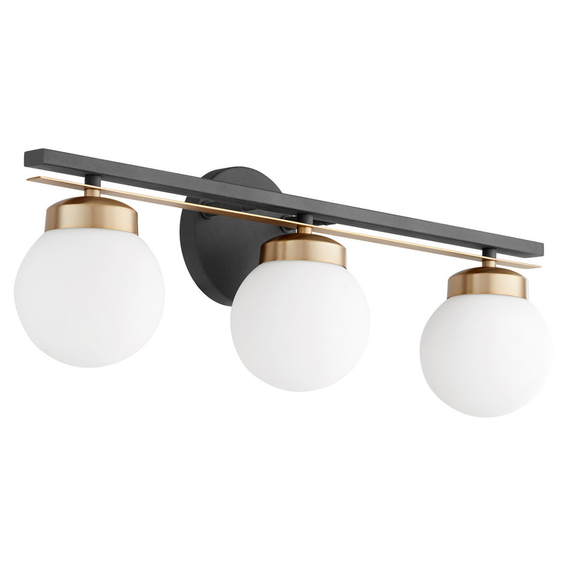 Quorum 506-3-6980 Three Light Vanity, Textured Black w/ Aged Brass