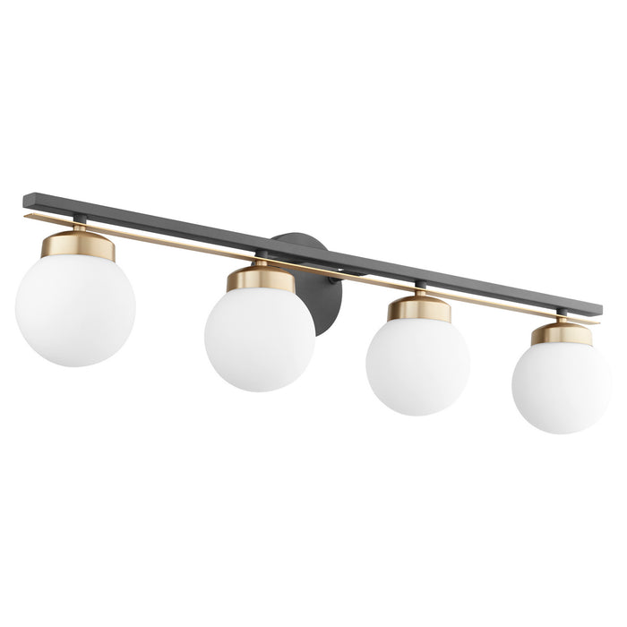 Quorum 506-4-6980 Four Light Vanity, Textured Black w/ Aged Brass