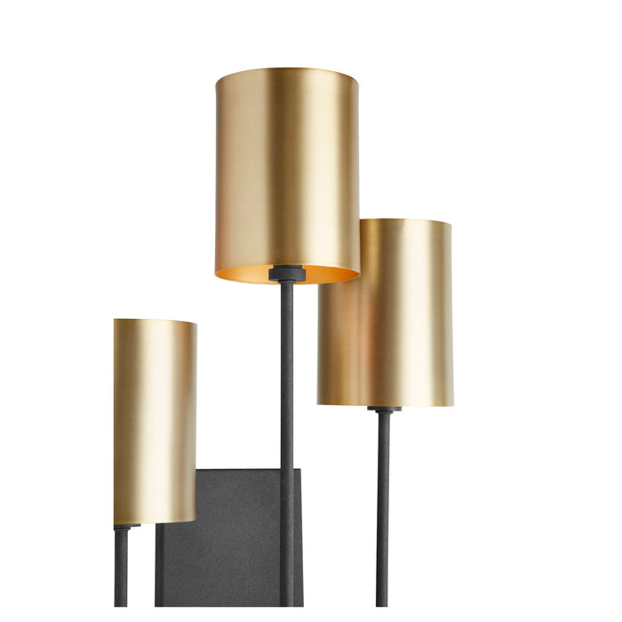 Quorum 557-3-6980 Three Light Wall Mount, Textured Black w/ Aged Brass