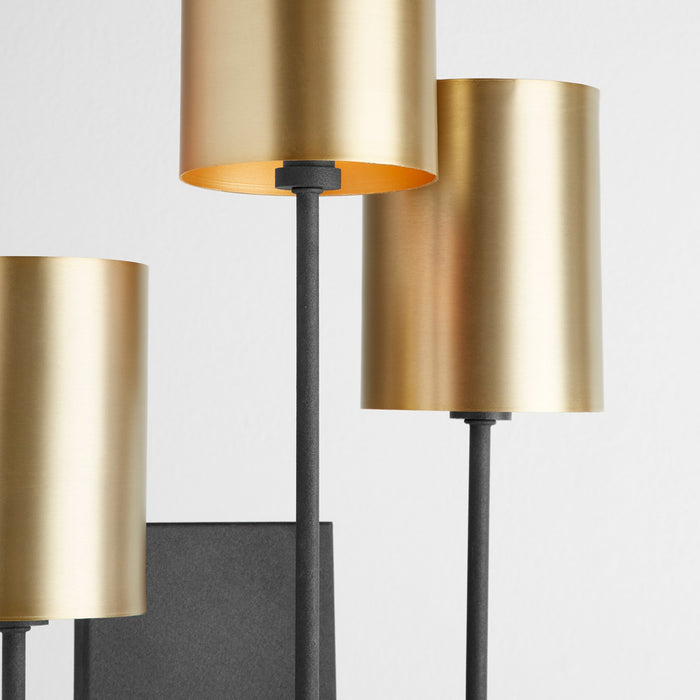 Quorum 557-3-6980 Three Light Wall Mount, Textured Black w/ Aged Brass