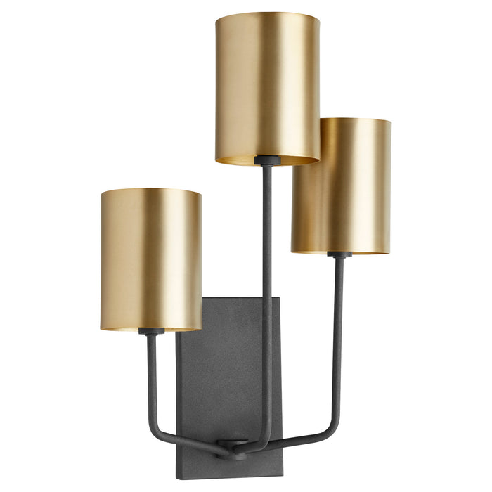 Quorum 557-3-6980 Three Light Wall Mount, Textured Black w/ Aged Brass