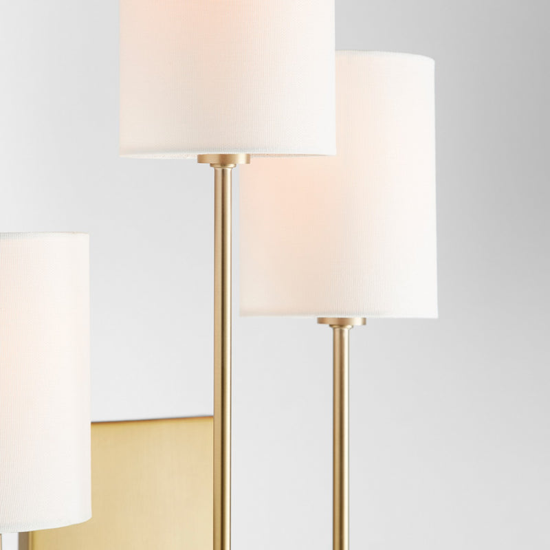 Quorum 557-3-80 Three Light Wall Mount, Aged Brass