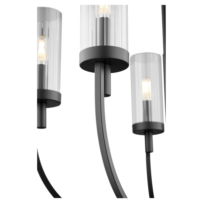 Quorum 601-5-69 Five Light Chandelier, Textured Black w/ Clear Fluted Glass