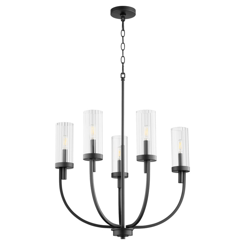 Quorum 601-5-69 Five Light Chandelier, Textured Black w/ Clear Fluted Glass