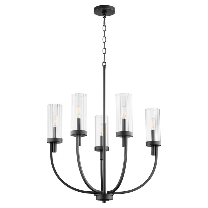 Quorum 601-5-69 Five Light Chandelier, Textured Black w/ Clear Fluted Glass