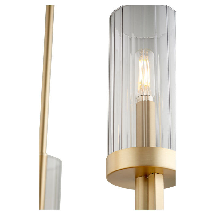 Quorum 601-5-80 Five Light Chandelier, Aged Brass w/ Smoke Fluted Glass
