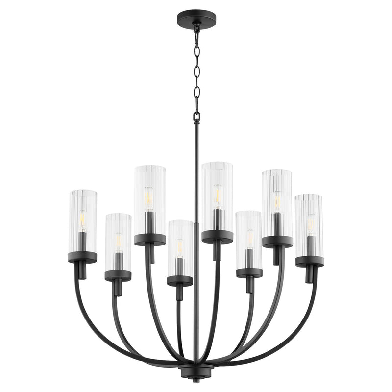Quorum 601-8-69 Eight Light Chandelier, Textured Black w/ Clear Fluted Glass
