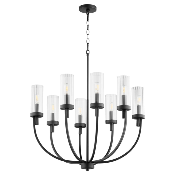 Quorum 601-8-69 Eight Light Chandelier, Textured Black w/ Clear Fluted Glass