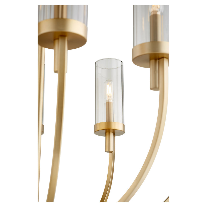Quorum 601-8-80 Eight Light Chandelier, Aged Brass w/ Smoke Fluted Glass