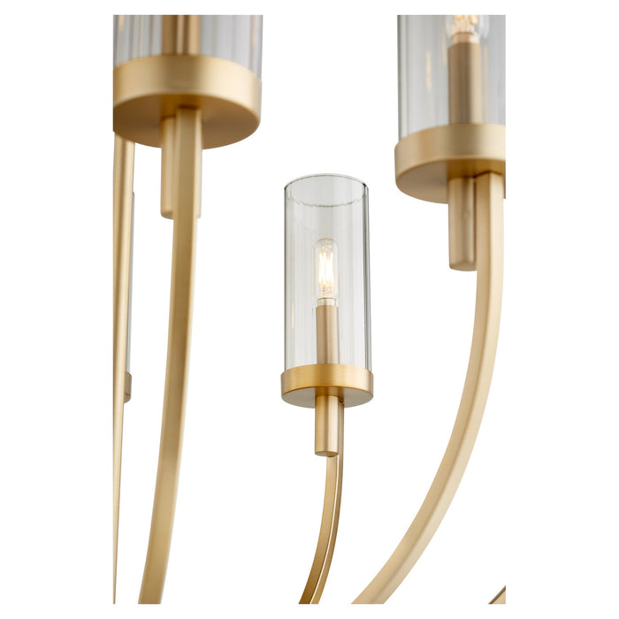 Quorum 601-8-80 Eight Light Chandelier, Aged Brass w/ Smoke Fluted Glass