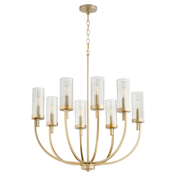 Quorum 601-8-80 Eight Light Chandelier, Aged Brass w/ Smoke Fluted Glass