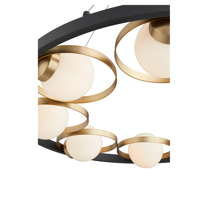 Quorum 606-8-6980 Eight Light Chandelier, Textured Black w/ Aged Brass