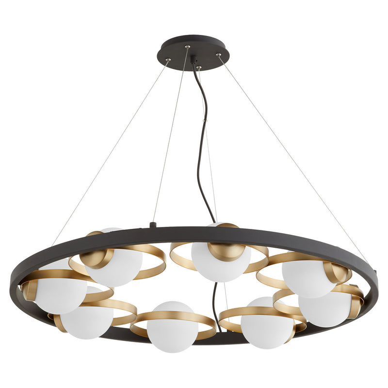 Quorum 606-8-6980 Eight Light Chandelier, Textured Black w/ Aged Brass