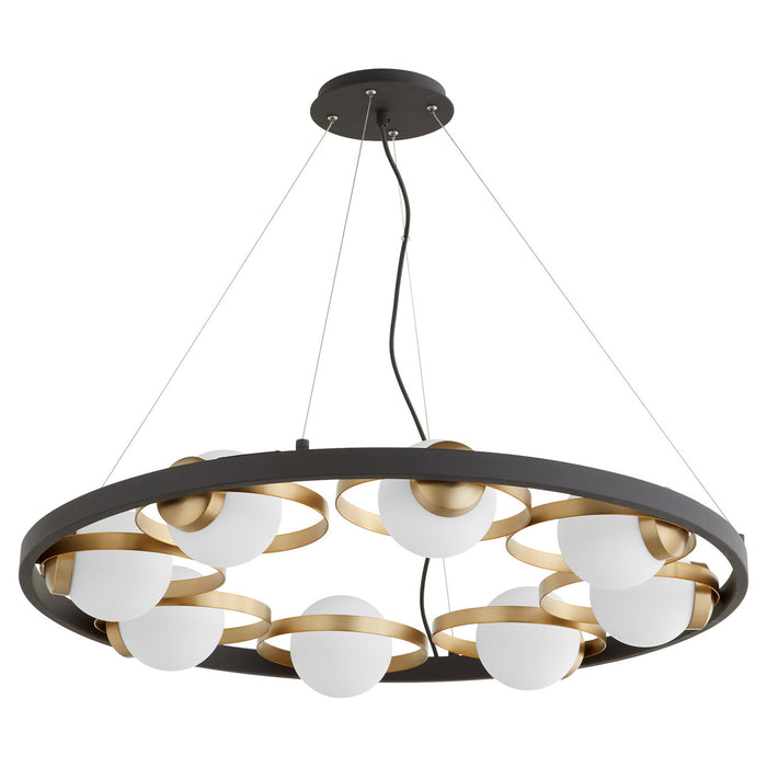 Quorum 606-8-6980 Eight Light Chandelier, Textured Black w/ Aged Brass