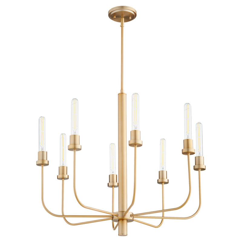Quorum 612-8-80 Eight Light Chandelier, Aged Brass