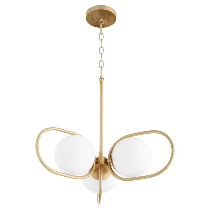 Quorum 6137-3-80 Three Light Chandelier, Aged Brass