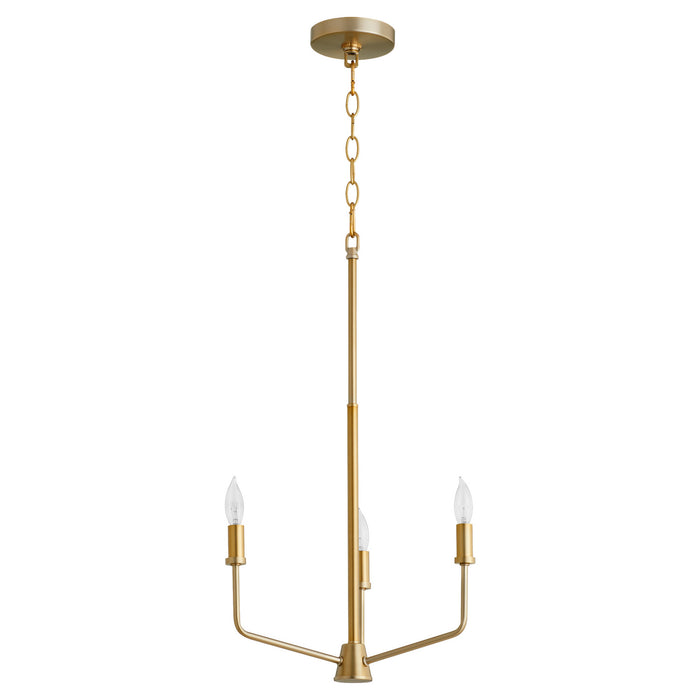 Quorum 657-3-80 Three Light Chandelier, Aged Brass