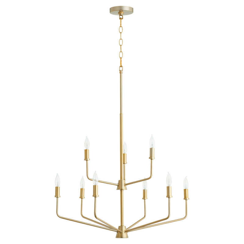 Quorum 657-9-80 Nine Light Chandelier, Aged Brass