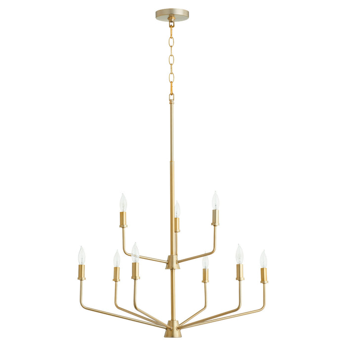 Quorum 657-9-80 Nine Light Chandelier, Aged Brass
