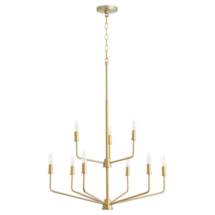 Quorum 657-9-80 Nine Light Chandelier, Aged Brass