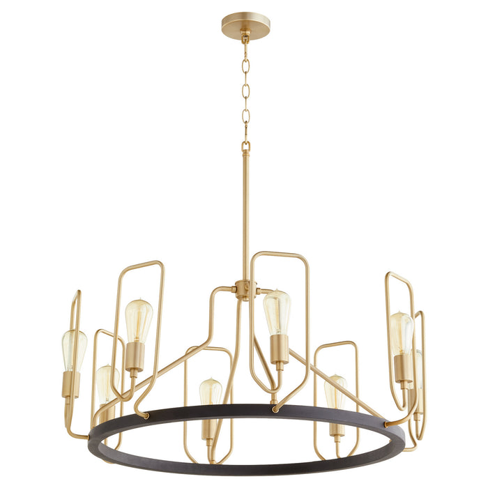 Quorum 65-8-6980 Eight Light Chandelier, Textured Black w/ Aged Brass