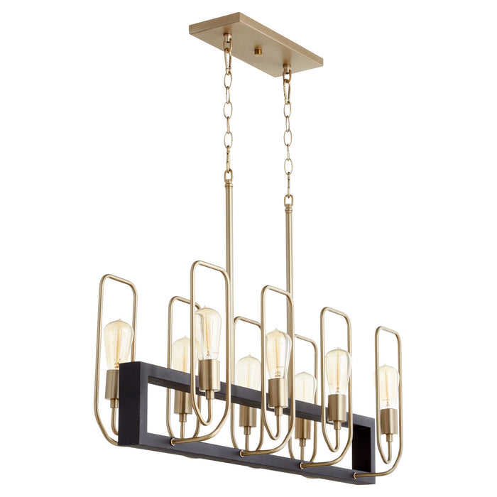 Quorum 66-8-6980 Eight Light Chandelier, Textured Black w/ Aged Brass
