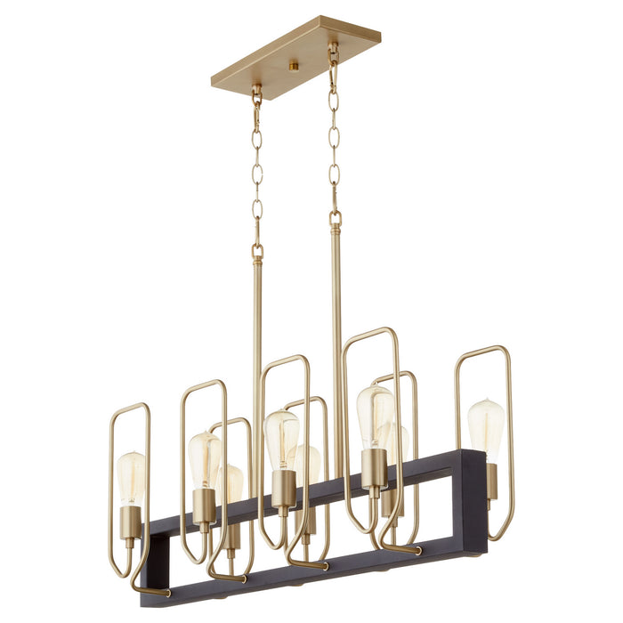 Quorum 66-8-6980 Eight Light Chandelier, Textured Black w/ Aged Brass