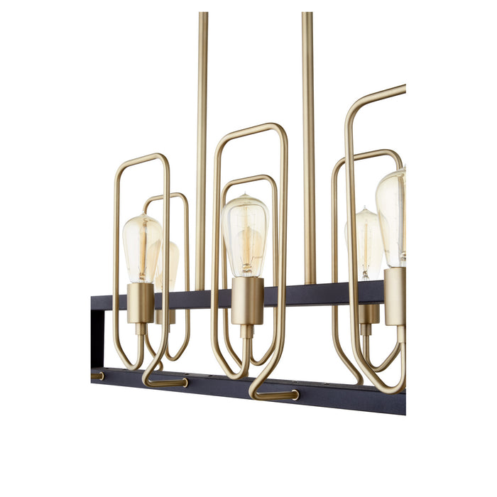 Quorum 66-8-6980 Eight Light Chandelier, Textured Black w/ Aged Brass