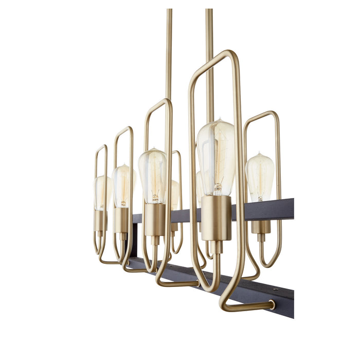 Quorum 66-8-6980 Eight Light Chandelier, Textured Black w/ Aged Brass