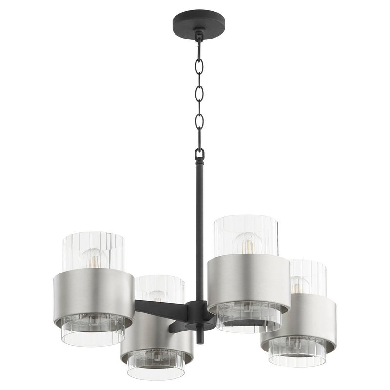 Quorum 683-4-6965 Four Light Chandelier, Textured Black w/ Satin Nickel
