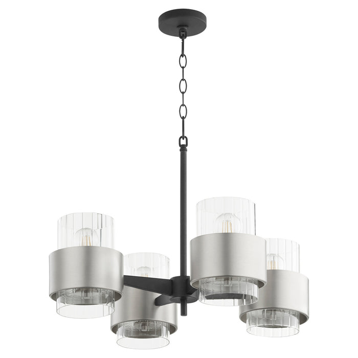 Quorum 683-4-6965 Four Light Chandelier, Textured Black w/ Satin Nickel
