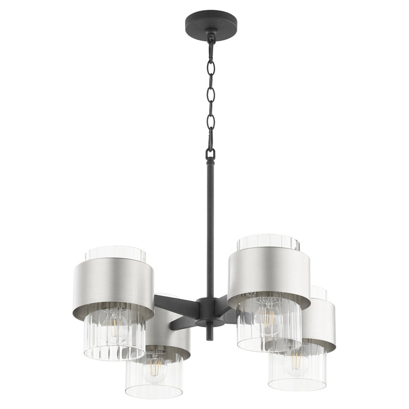 Quorum 683-4-6965 Four Light Chandelier, Textured Black w/ Satin Nickel