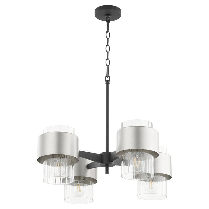 Quorum 683-4-6965 Four Light Chandelier, Textured Black w/ Satin Nickel