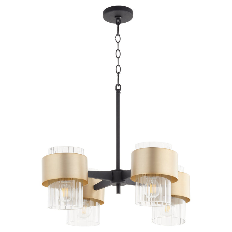 Quorum 683-4-6980 Four Light Chandelier, Textured Black w/ Aged Brass