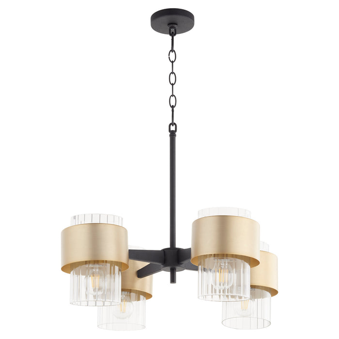 Quorum 683-4-6980 Four Light Chandelier, Textured Black w/ Aged Brass