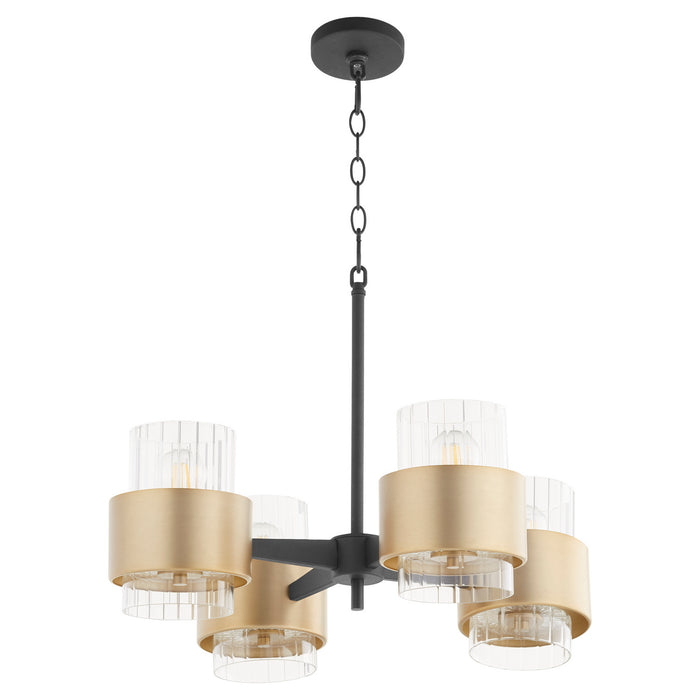 Quorum 683-4-6980 Four Light Chandelier, Textured Black w/ Aged Brass